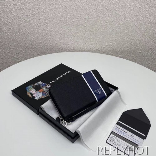 프라다 2020 사피아노 남성용 지퍼 라운드 장지갑,PRAW0172,20CM.블랙블루,네이비그린