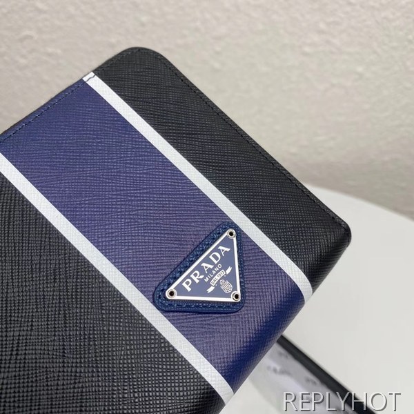 프라다 2020 사피아노 남성용 지퍼 라운드 장지갑,PRAW0172,20CM.블랙블루,네이비그린