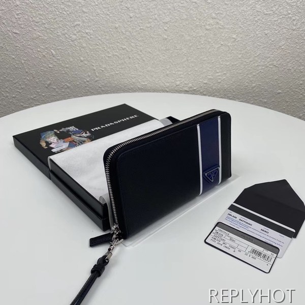 프라다 2020 사피아노 남성용 지퍼 라운드 장지갑,PRAW0172,20CM.블랙블루,네이비그린