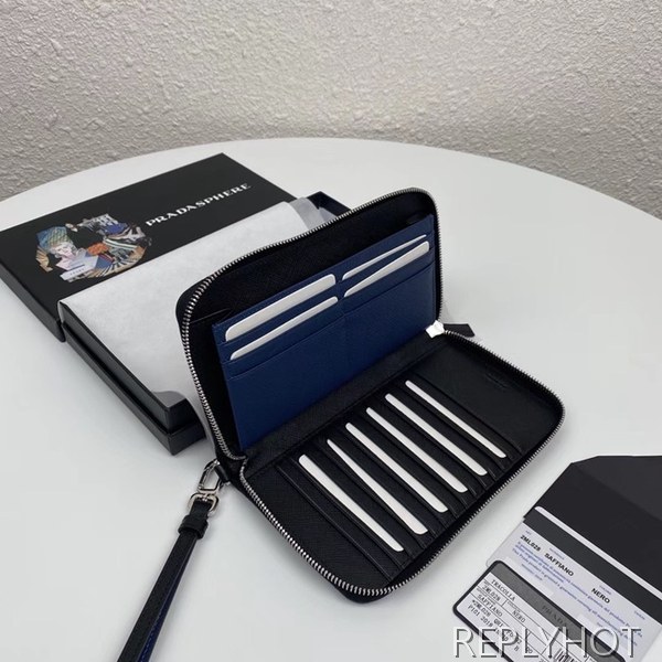 프라다 2020 사피아노 남성용 지퍼 라운드 장지갑,PRAW0172,20CM.블랙블루,네이비그린