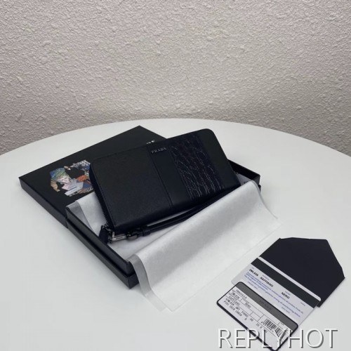 Prada 2020 Saffiano Mens Zip Round Wallet, 2ML028