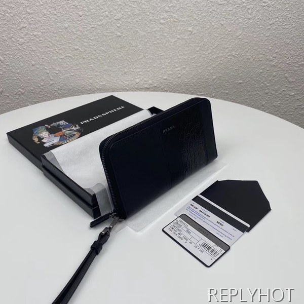 Prada 2020 Saffiano Mens Zip Round Wallet, 2ML028