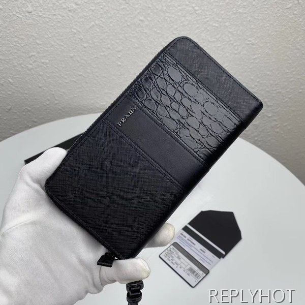 Prada 2020 Saffiano Mens Zip Round Wallet, 2ML028