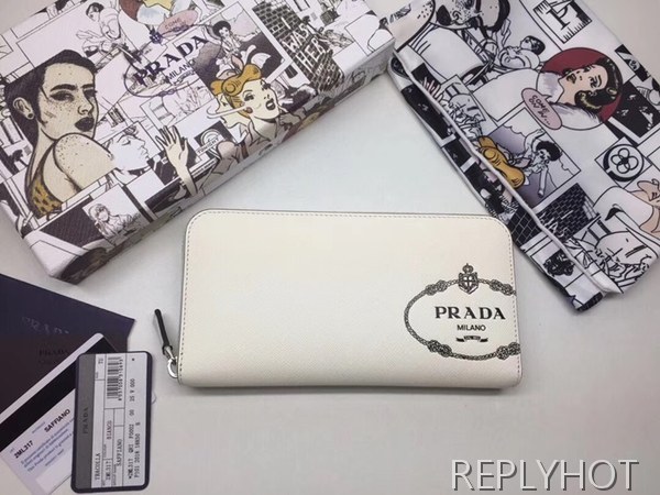 프라다 2020 사피아노 지퍼 라운드 장지갑,PRAW0152,20CM.화이트,네이비