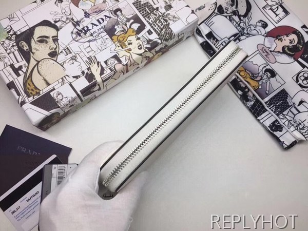 프라다 2020 사피아노 지퍼 라운드 장지갑,PRAW0152,20CM.화이트,네이비