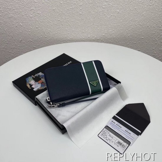 Prada 2020 Saffiano Mens Zip Round Wallet, 2ML028