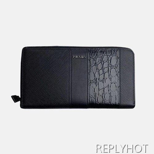 Prada 2020 Saffiano Mens Zip Round Wallet, 2ML028