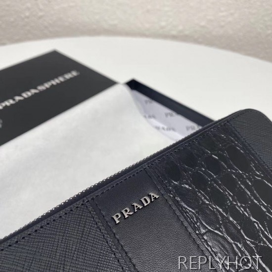 Prada 2020 Saffiano Mens Zip Round Wallet, 2ML028
