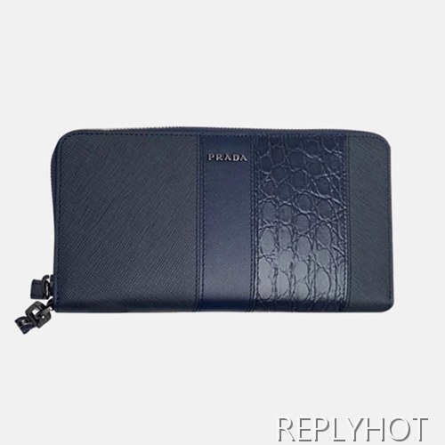Prada 2020 Saffiano Mens Zip Round Wallet, 2ML028