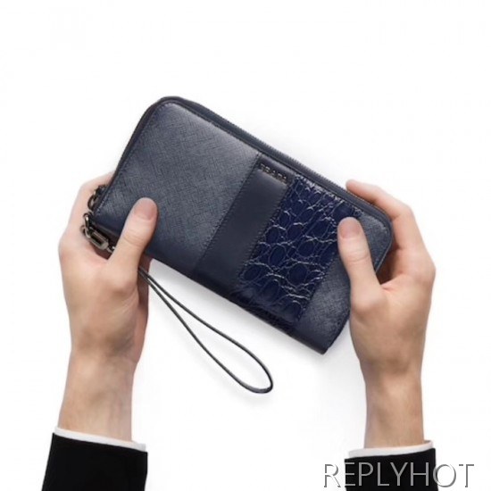 Prada 2020 Saffiano Mens Zip Round Wallet, 2ML028