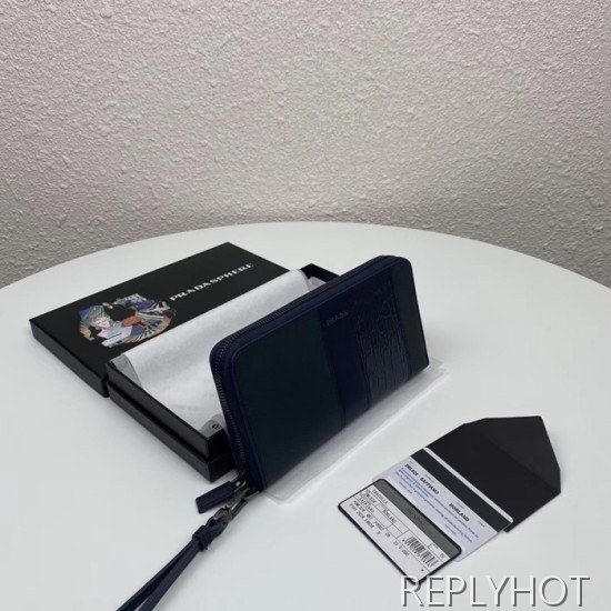 Prada 2020 Saffiano Mens Zip Round Wallet, 2ML028
