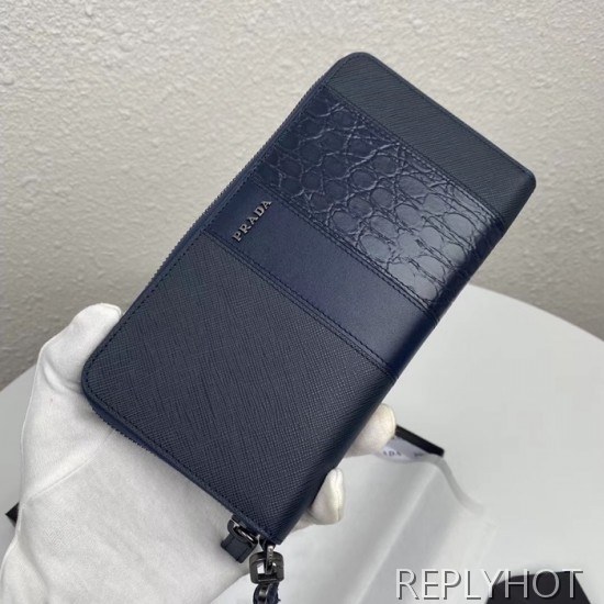 Prada 2020 Saffiano Mens Zip Round Wallet, 2ML028