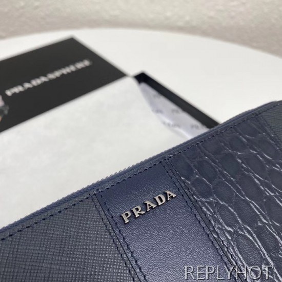 Prada 2020 Saffiano Mens Zip Round Wallet, 2ML028