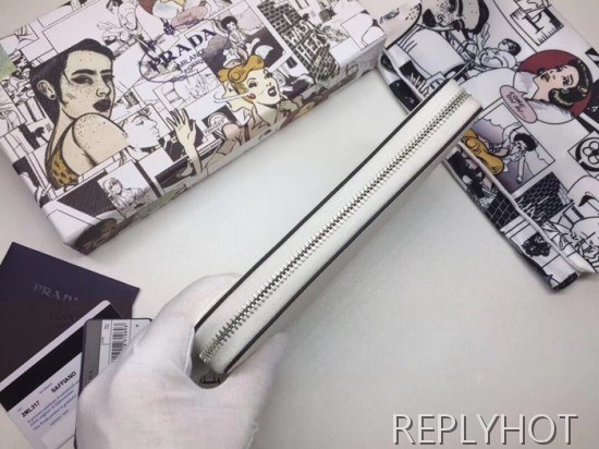 Prada 2020 Saffiano Mens Zip Round Wallet, 2ML317