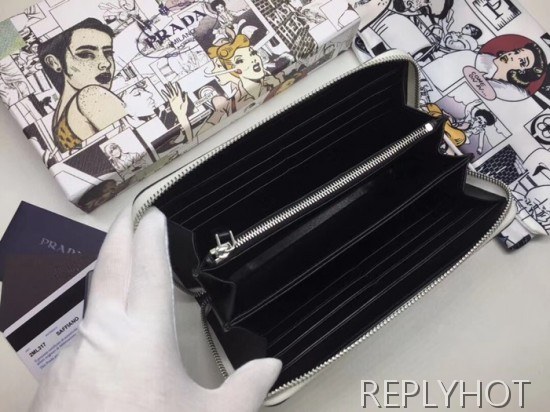 Prada 2020 Saffiano Mens Zip Round Wallet, 2ML317