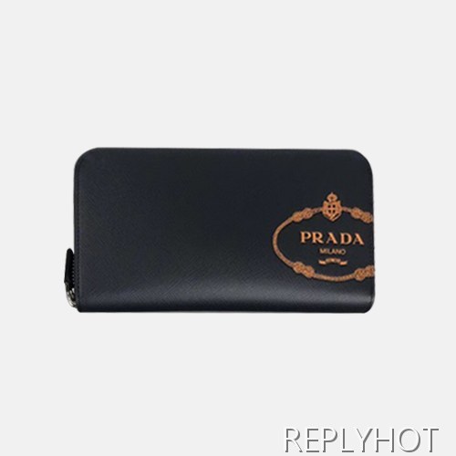 Prada 2020 Saffiano Mens Zip Round Wallet, 2ML317