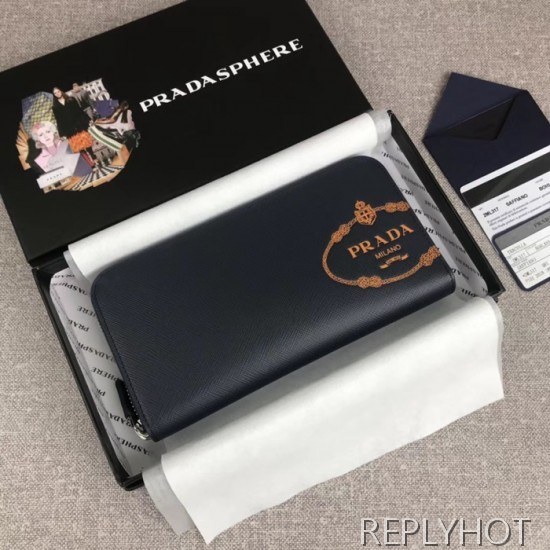 Prada 2020 Saffiano Mens Zip Round Wallet, 2ML317