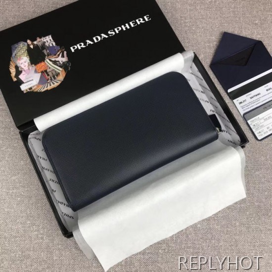 Prada 2020 Saffiano Mens Zip Round Wallet, 2ML317