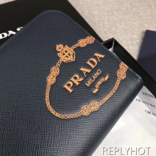 Prada 2020 Saffiano Mens Zip Round Wallet, 2ML317