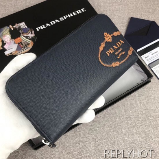 Prada 2020 Saffiano Mens Zip Round Wallet, 2ML317