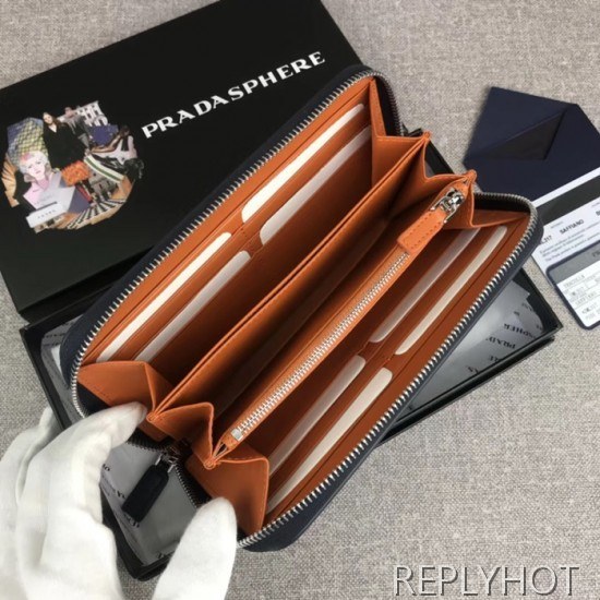 Prada 2020 Saffiano Mens Zip Round Wallet, 2ML317