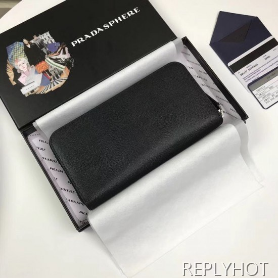 Prada 2020 Saffiano Mens Zip Round Wallet, 2ML317