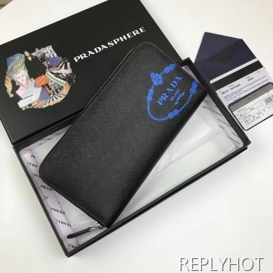 Prada 2020 Saffiano Mens Zip Round Wallet, 2ML317