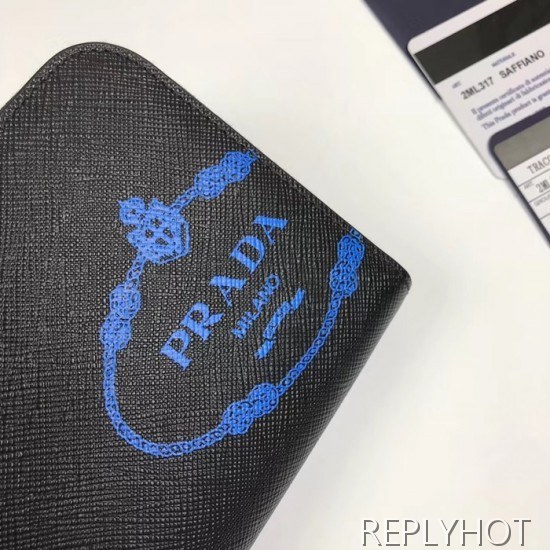 Prada 2020 Saffiano Mens Zip Round Wallet, 2ML317