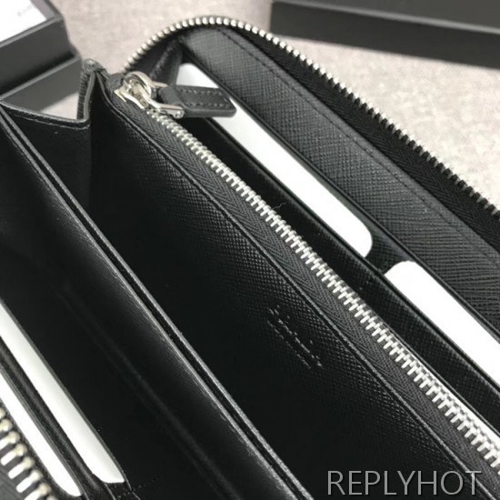 Prada 2020 Saffiano Mens Zip Round Wallet, 2ML317