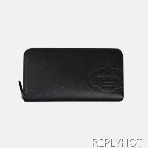 Prada 2020 Saffiano Mens Zip Round Wallet, 2ML317