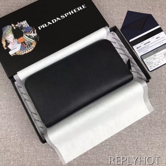 Prada 2020 Saffiano Mens Zip Round Wallet, 2ML317