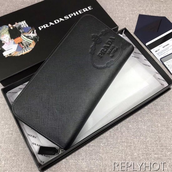 Prada 2020 Saffiano Mens Zip Round Wallet, 2ML317