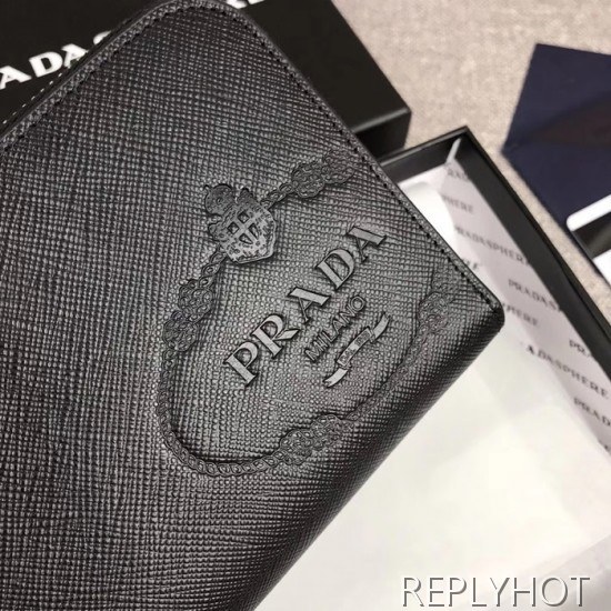 Prada 2020 Saffiano Mens Zip Round Wallet, 2ML317