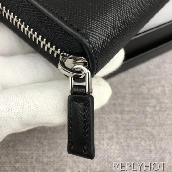 Prada 2020 Saffiano Mens Zip Round Wallet, 2ML317