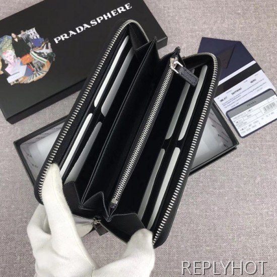 Prada 2020 Saffiano Mens Zip Round Wallet, 2ML317