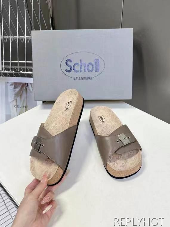 발렌시아가 2025 scholl 플랫 스웨이드 뮬 샌들 슬리퍼 신발
