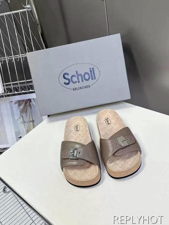 발렌시아가 2025 scholl 플랫 스웨이드 뮬 샌들 슬리퍼 신발