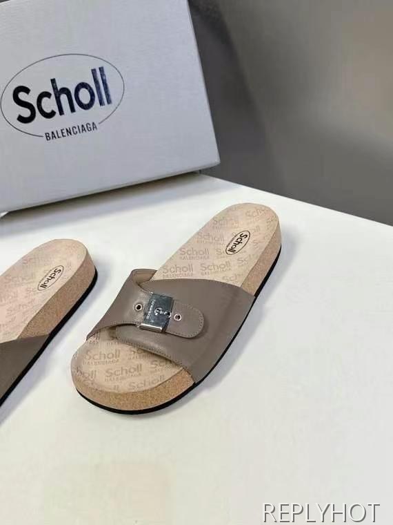 발렌시아가 2025 scholl 플랫 스웨이드 뮬 샌들 슬리퍼 신발