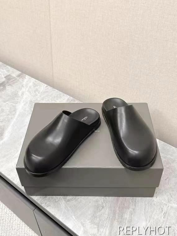 릭오웬스 2025 블랙 레더 할리우드 뮬 샌들 슬리퍼 신발