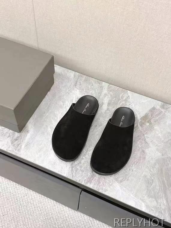 릭오웬스 2025 블랙 스웨이드 할리우드 뮬 샌들 슬리퍼 신발