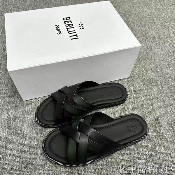 벨루티 2025 브레이드 디테일 시프노스 패턴 가죽 샌들 슬리퍼 신발