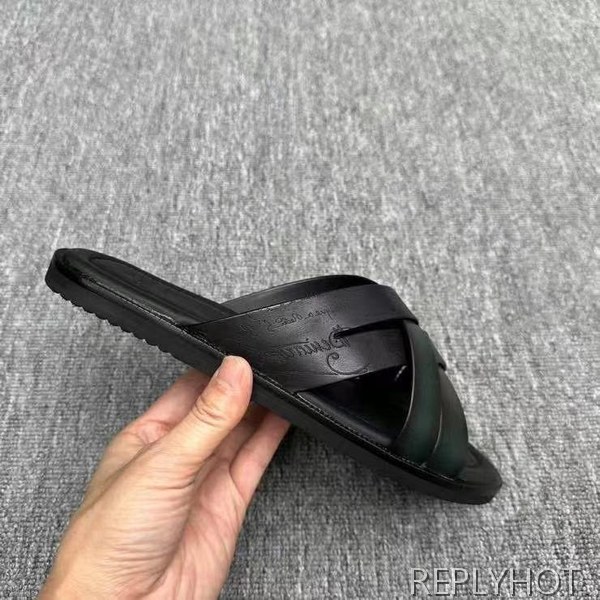 벨루티 2025 브레이드 디테일 시프노스 패턴 가죽 샌들 슬리퍼 신발