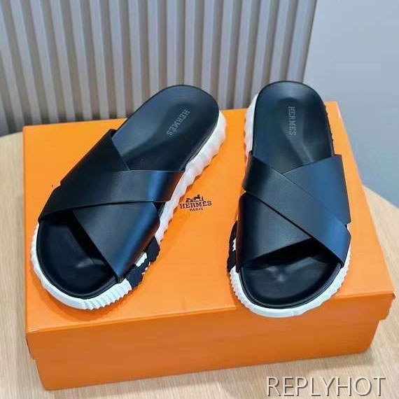 에르메스 2024 INFRA 인프라 레더 슬라이드 샌들 뮬 슬리퍼