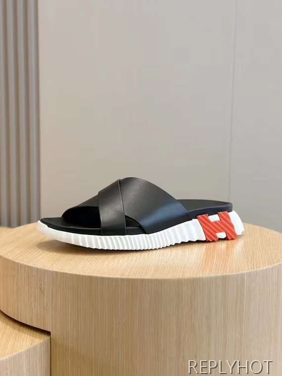 에르메스 2024 INFRA 인프라 레더 슬라이드 샌들 뮬 슬리퍼