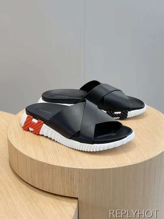 에르메스 2024 INFRA 인프라 레더 슬라이드 샌들 뮬 슬리퍼