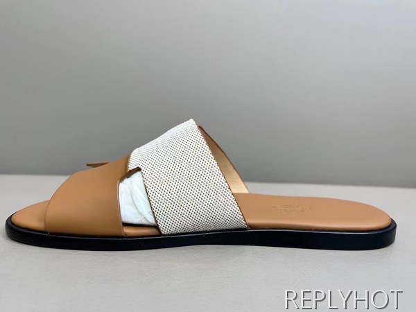 에르메스 2022 투톤 캔버스 브라운 이즈미르 샌들