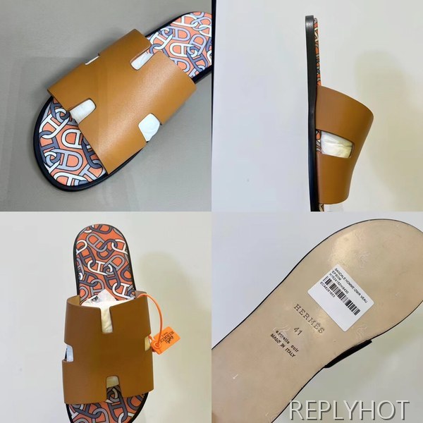 에르메스 2022 브라운 멀티패턴 이즈미르 샌들