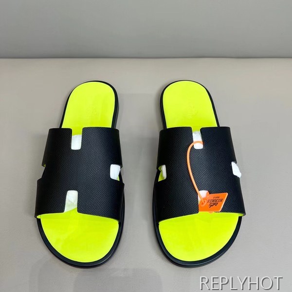 에르메스 2022 투톤 네온그린 블랙 이즈미르 샌들