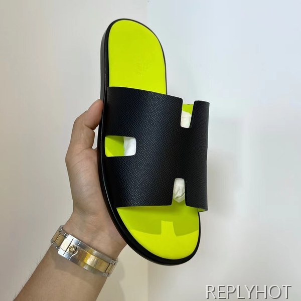 에르메스 2022 투톤 네온그린 블랙 이즈미르 샌들