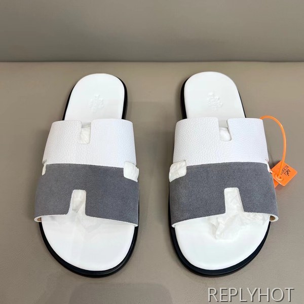 에르메스 2022 투톤 화이트 스웨이드 이즈미르 샌들